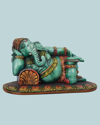 Reclining Green Ganesha wall Mount 15"