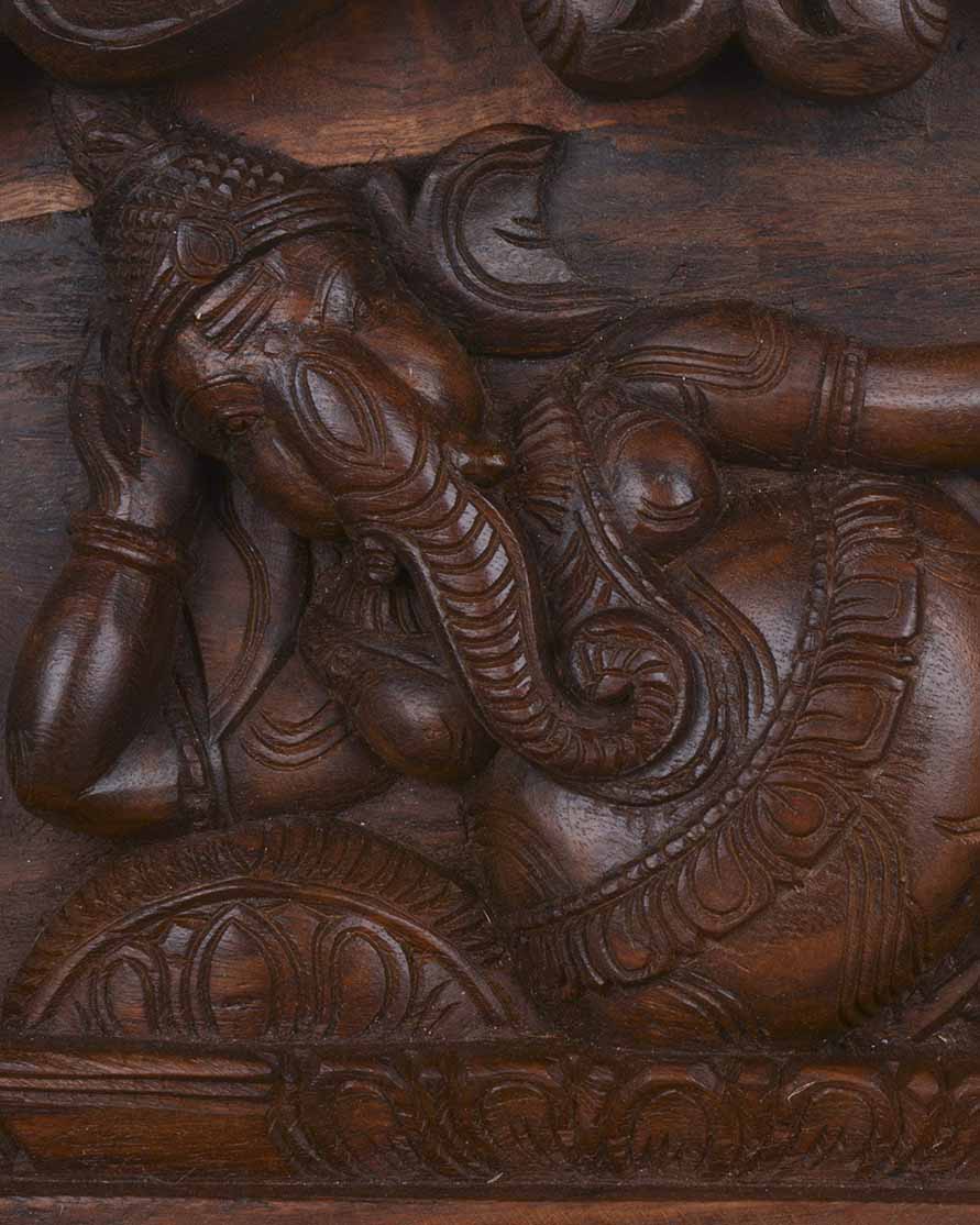 Reclining on pillow with sevagars Ganesha panel 24"