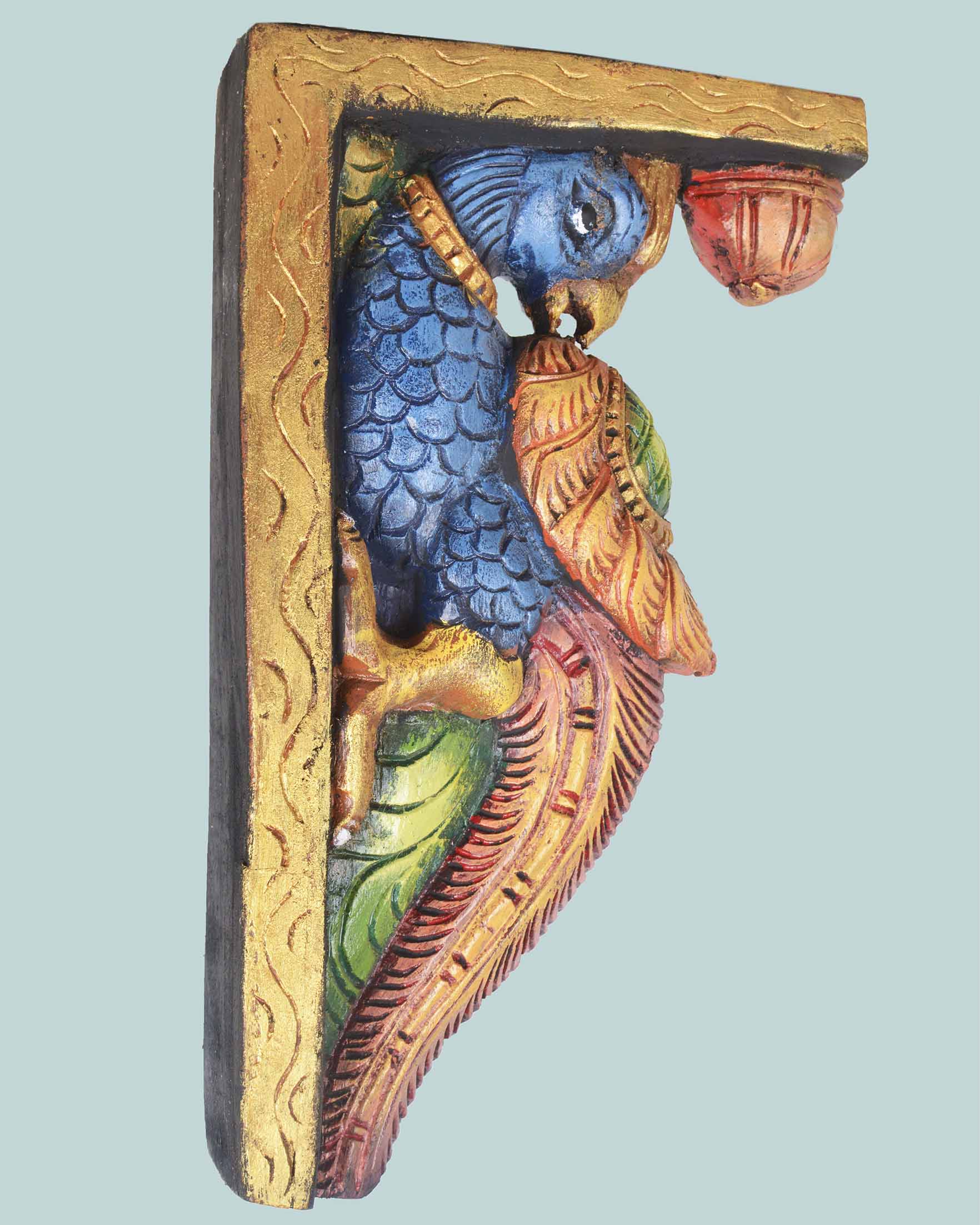 Standing Wooden Coloured parrot Wall mount corbel 15