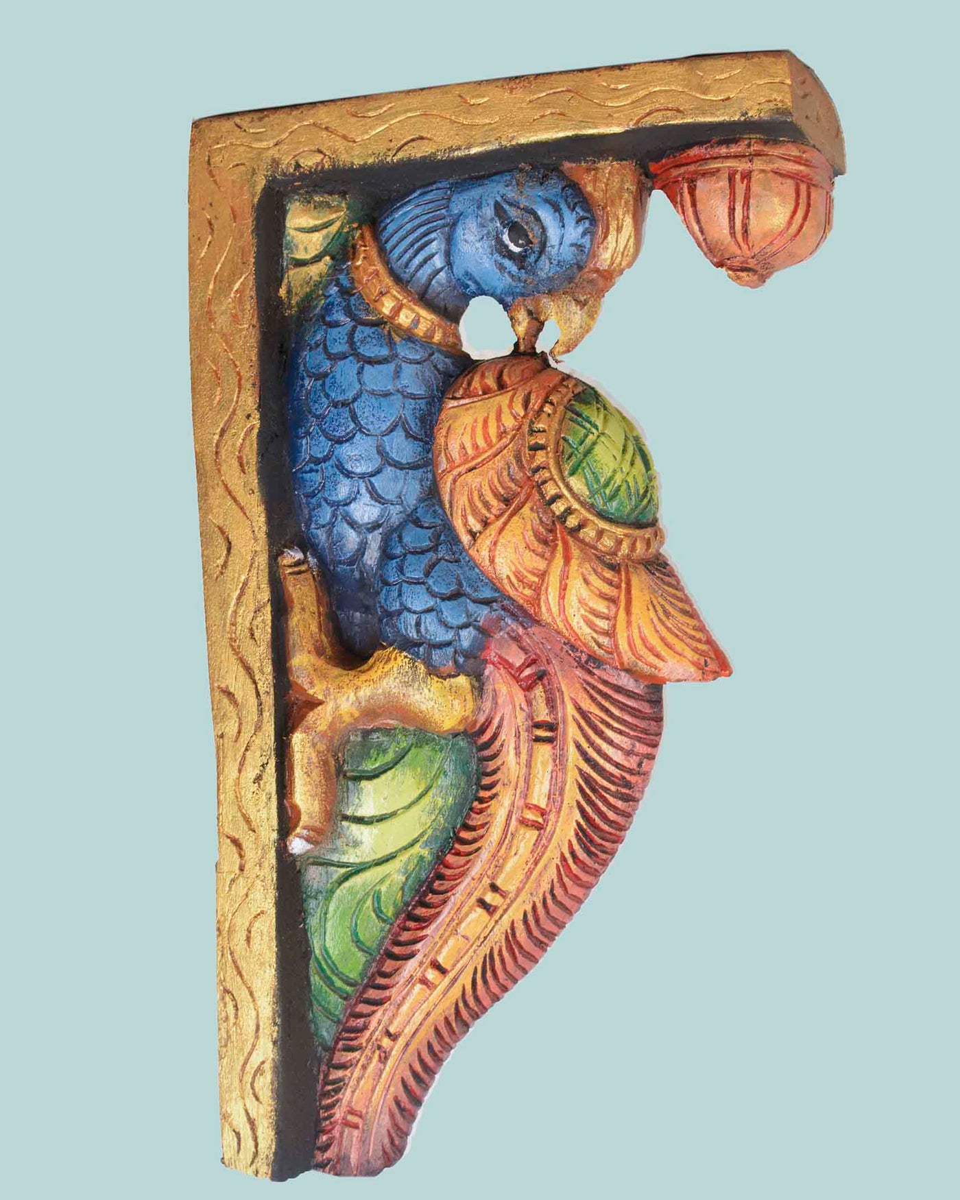 Standing Wooden Coloured parrot Wall mount corbel 15"