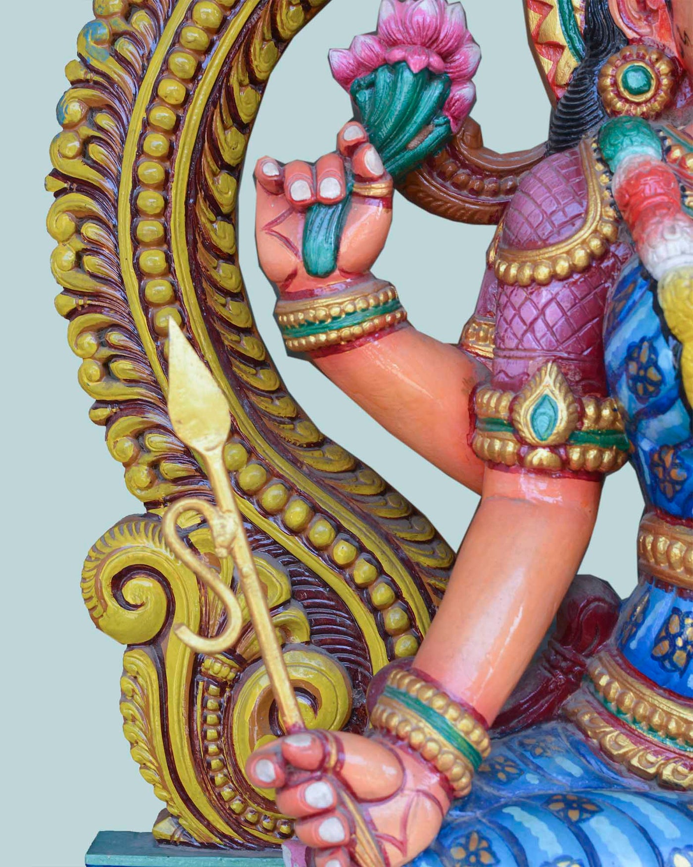 Goddess Durga with sugarcane Arch wooden statue 70"