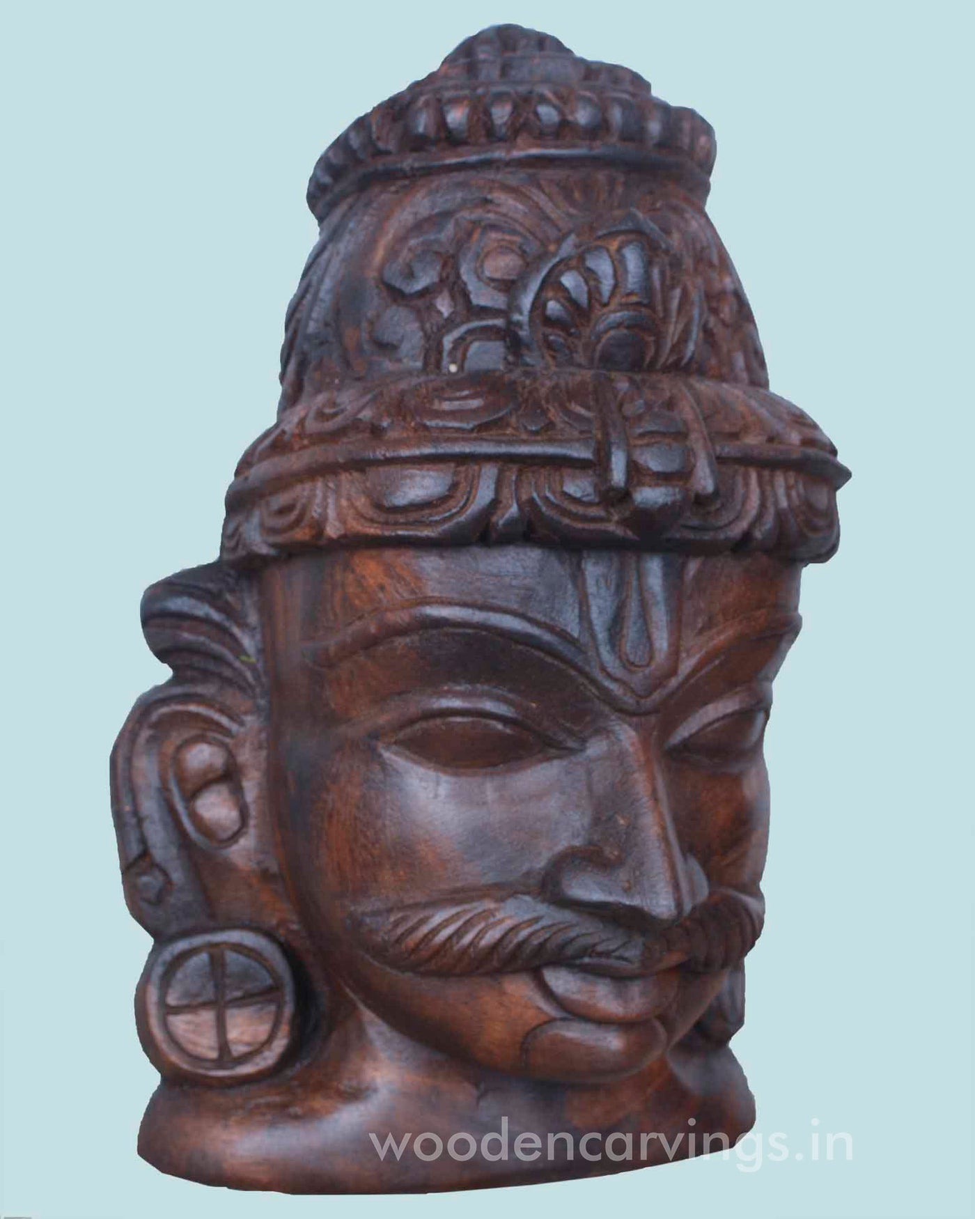 Veerangi Ayyanar Wax Brown Wooden mask 12"