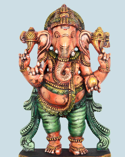 MahaGanapathi Holding Mango Wooden statue 24"