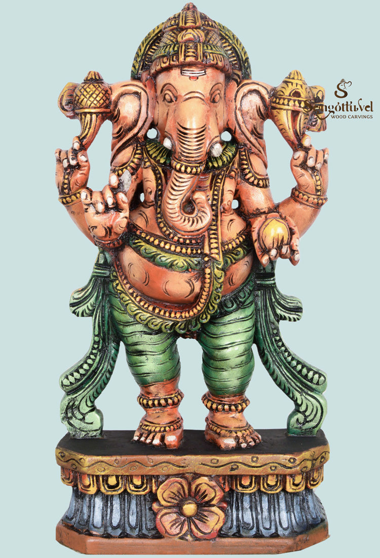 MahaGanapathi Holding Mango Wooden statue 24"