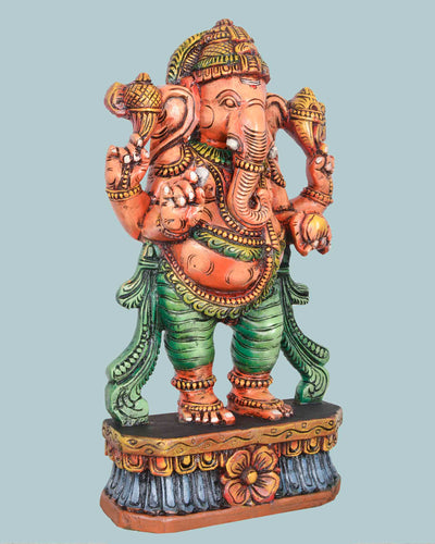 MahaGanapathi Holding Mango Wooden statue 24"