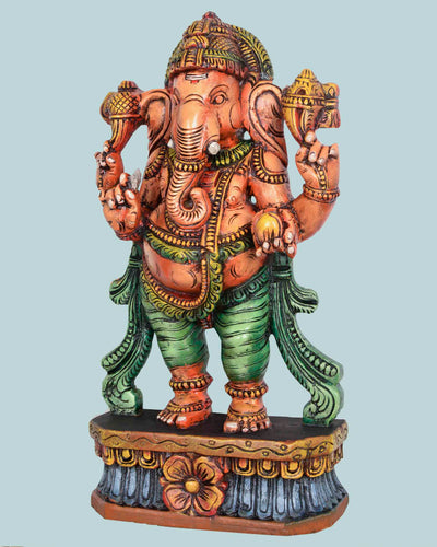 MahaGanapathi Holding Mango Wooden statue 24"