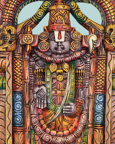 Tirumala Tirupathi Coloured Wooden Sculpture  25"