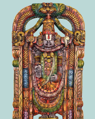Tirumala Tirupathi Coloured Wooden Sculpture  25"