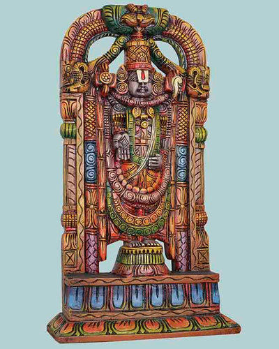 Tirumala Tirupathi Coloured Wooden Sculpture  25"