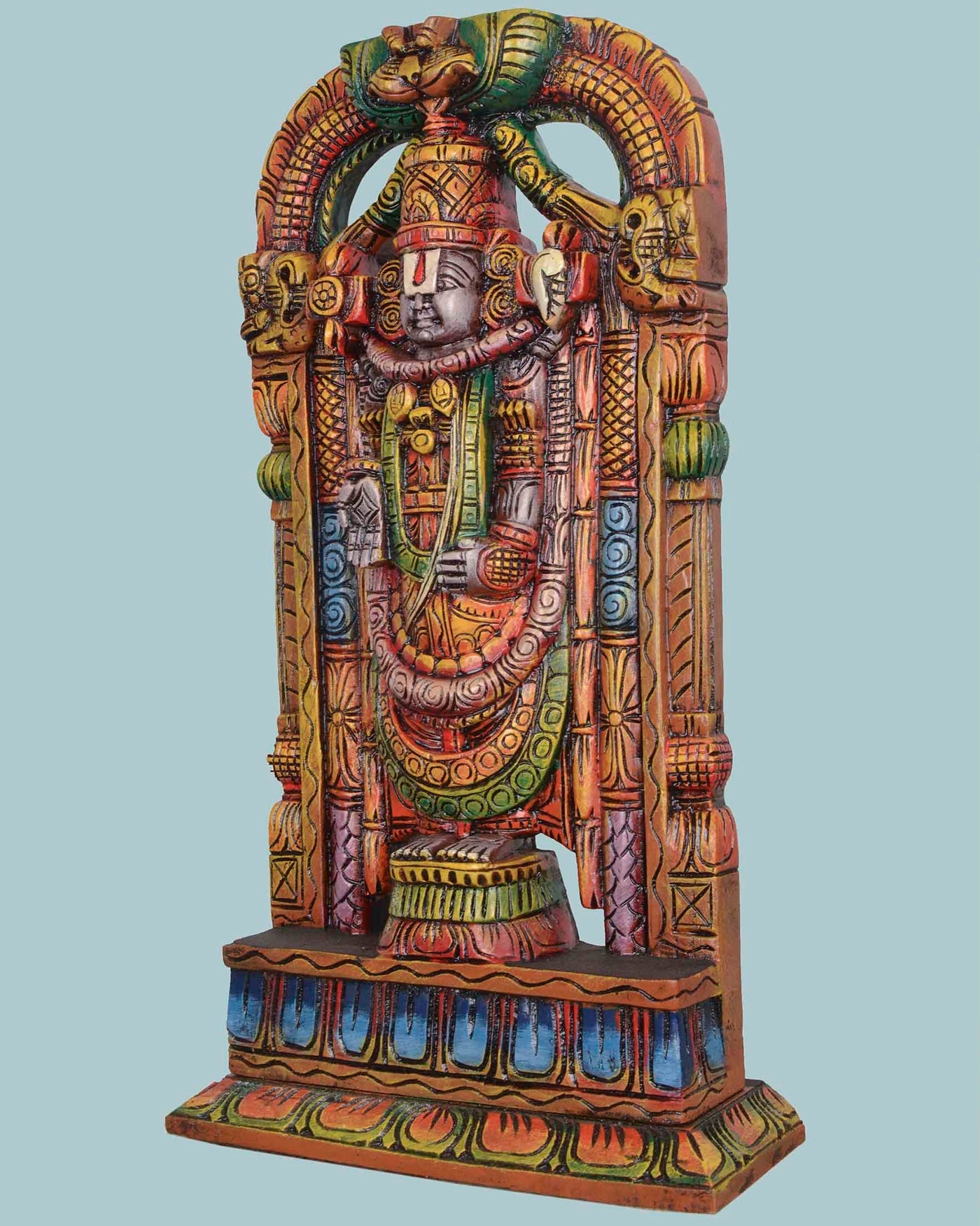 Tirumala Tirupathi Coloured Wooden Sculpture  25"