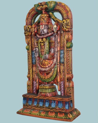 Tirumala Tirupathi Coloured Wooden Sculpture  25"