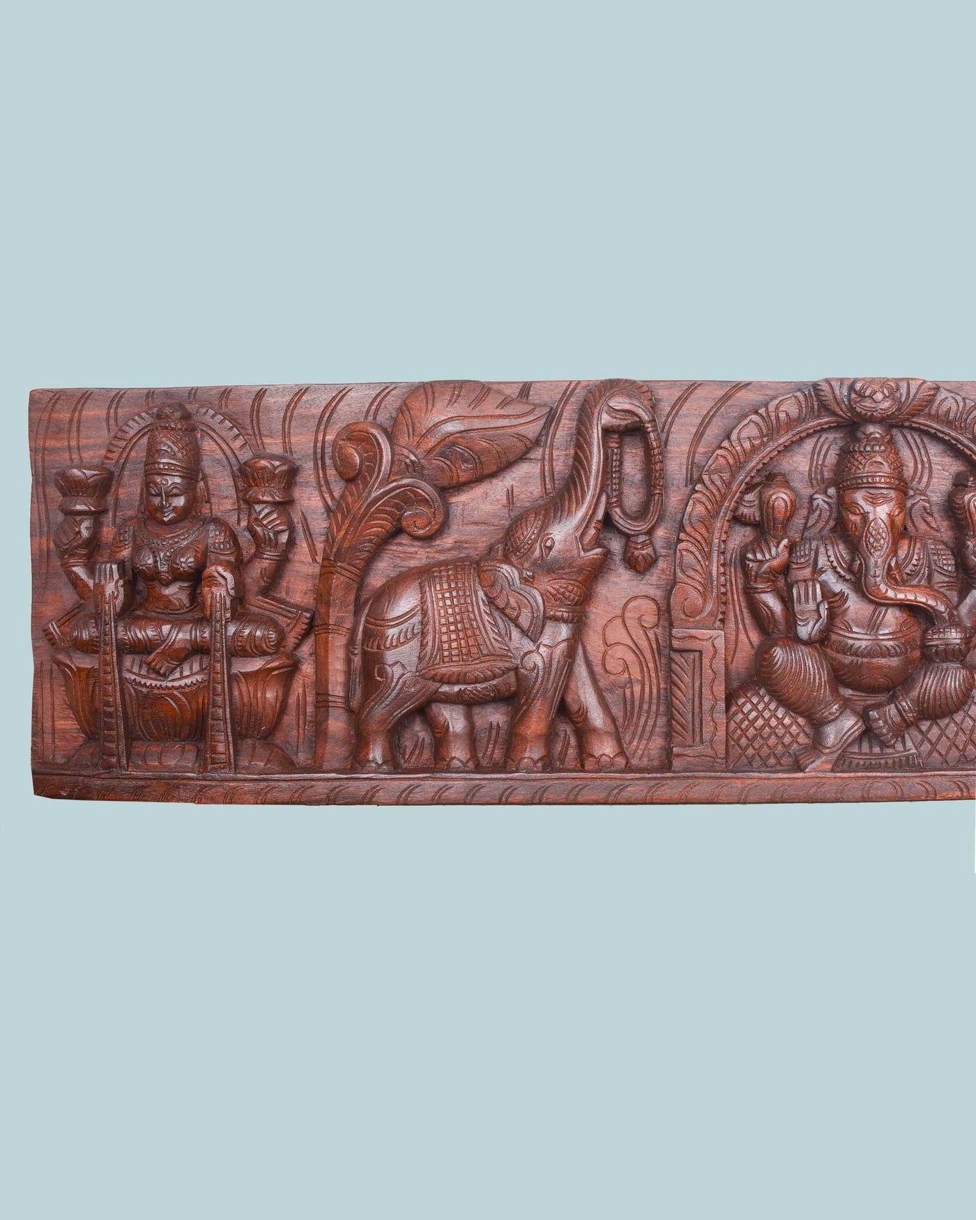 Wooden Gaja Ganesha&Two Beautiful Goddess panel 48.5"
