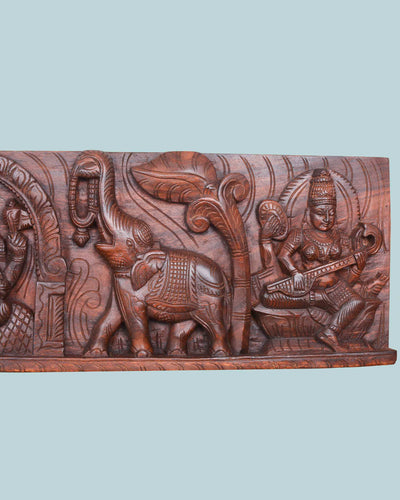 Wooden Gaja Ganesha&Two Beautiful Goddess panel 48.5"