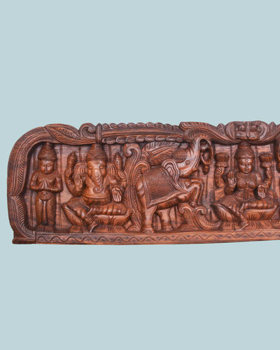 Wax Brown GajaLakshmi,Ganesh,saraswathi panel 46"