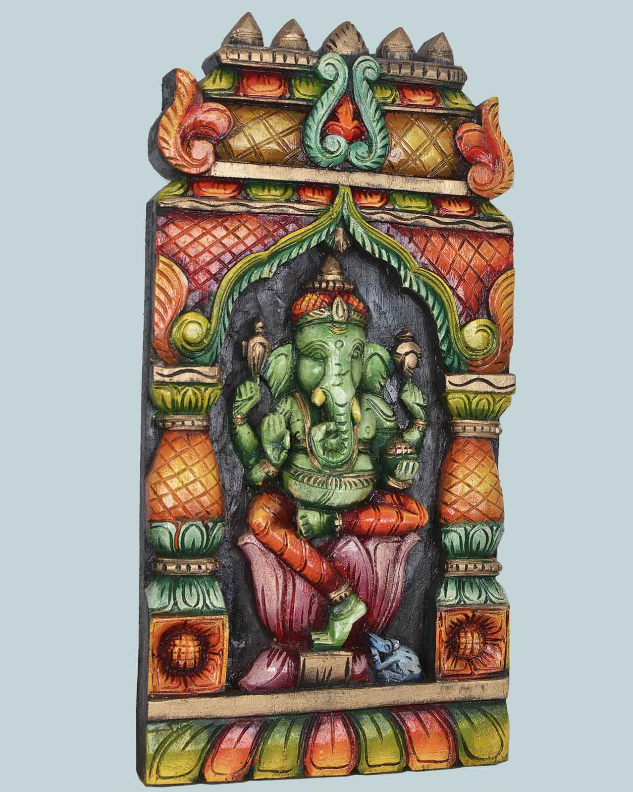 Green Ganesha Mandap Design Wall Mount 24"