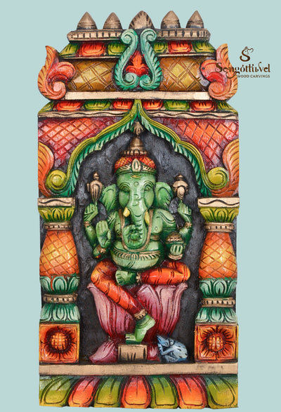 Green Ganesha Mandap Design Wall Mount 24"