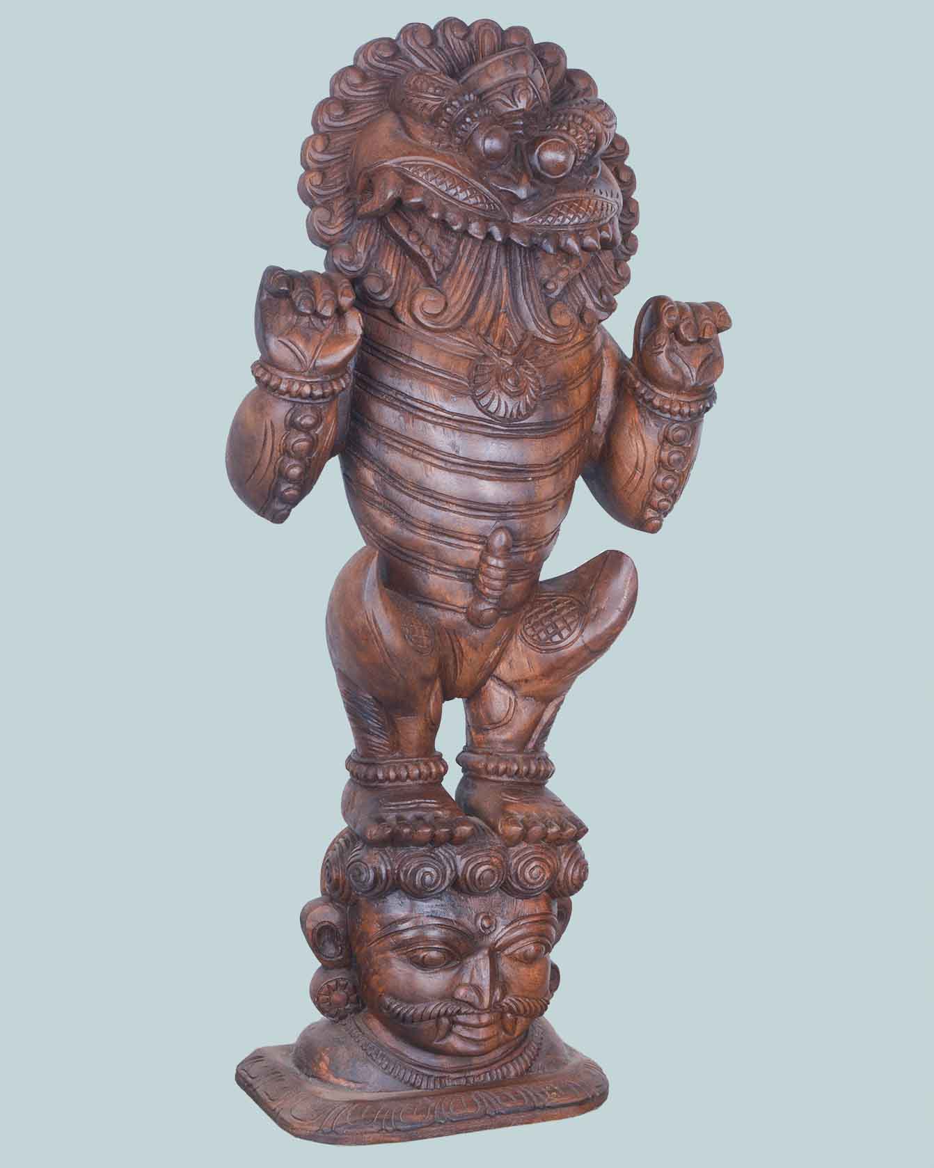 Kirthi Mukha Standing Wooden Sculpture 37"