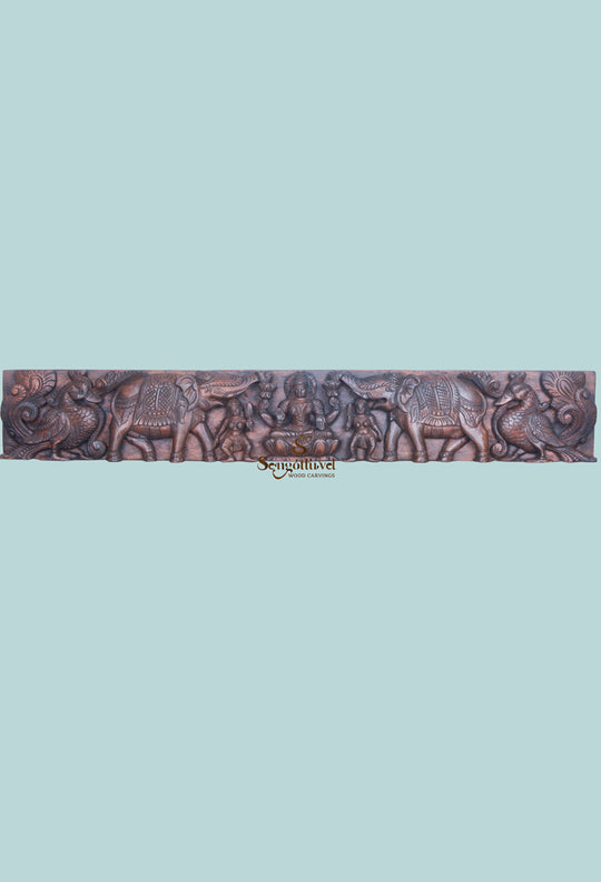 wooden Gajalakshmi panel with hamsa 