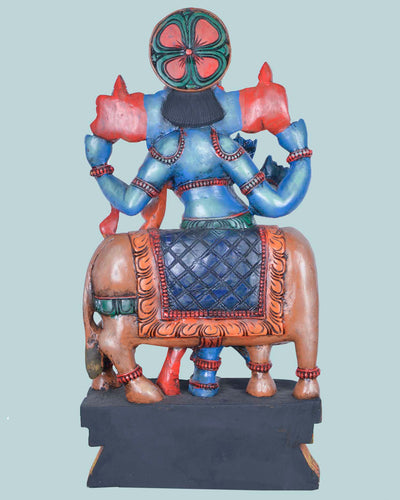 Madhura Krishna&Gomatha cow wooden sculpture 36"