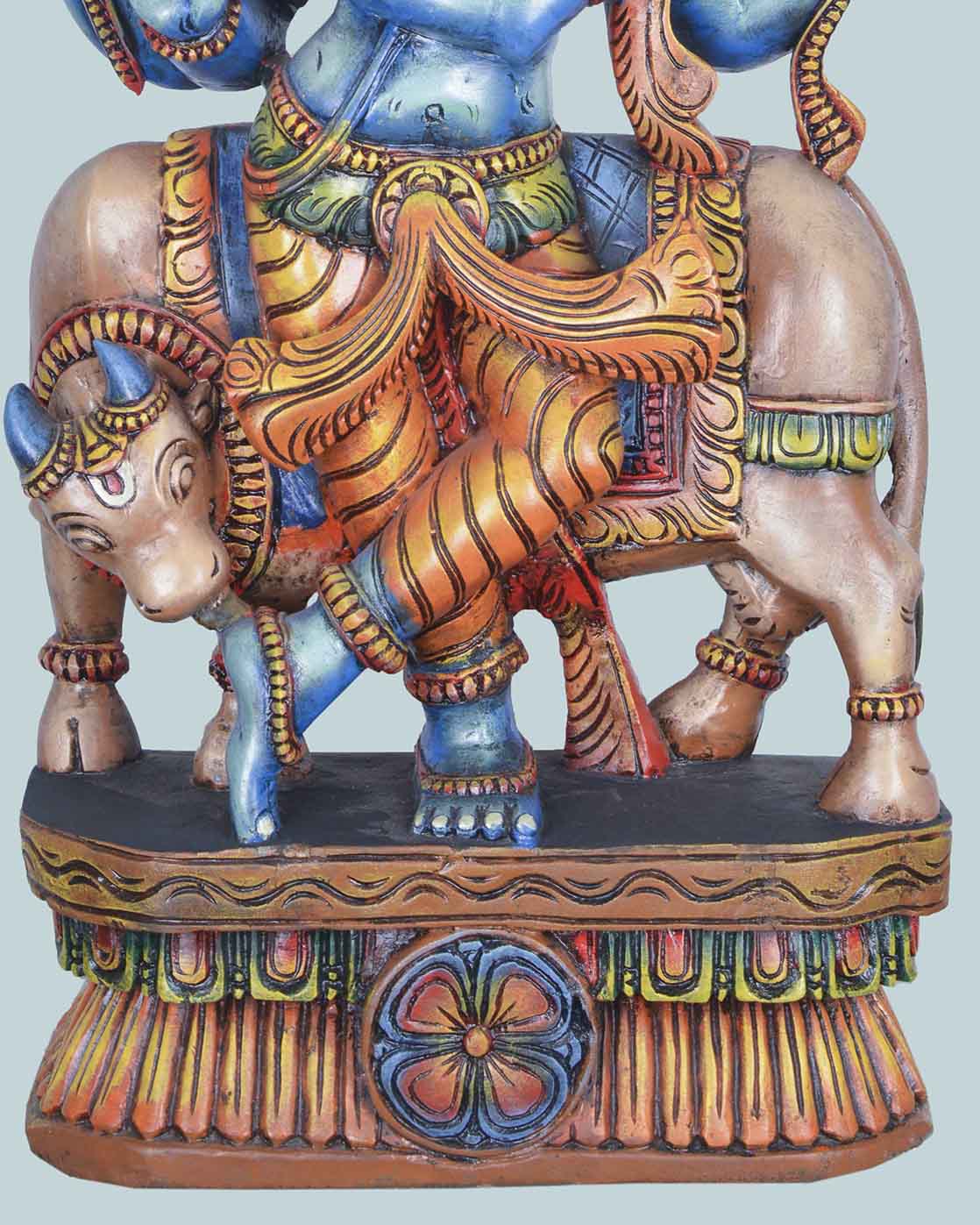 Madhura Krishna&Gomatha cow wooden sculpture 36"