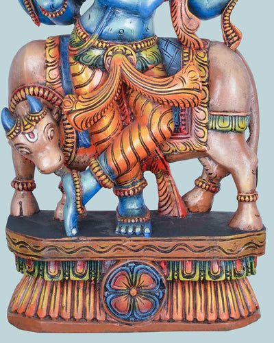 Madhura Krishna&Gomatha cow wooden sculpture 36"