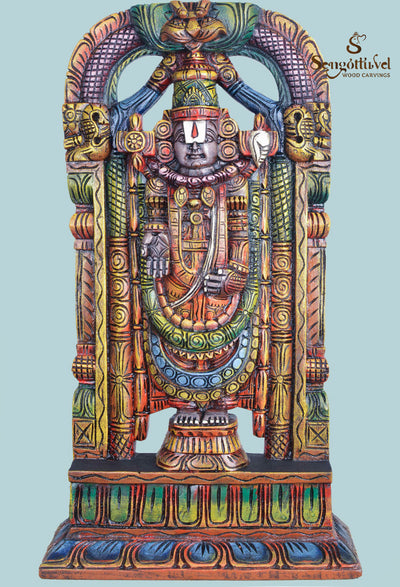Wealthy Lord Balaji Coloured Wooden Sculpture 25"