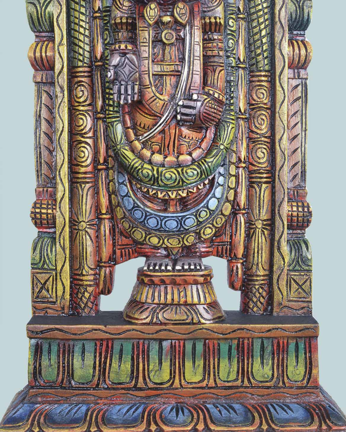 Wealthy Lord Balaji Coloured Wooden Sculpture 25"