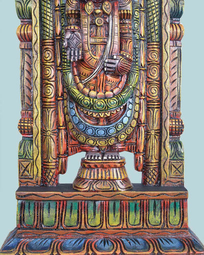 Wealthy Lord Balaji Coloured Wooden Sculpture 25"