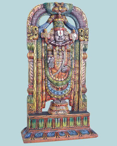 Wealthy Lord Balaji Coloured Wooden Sculpture 25"