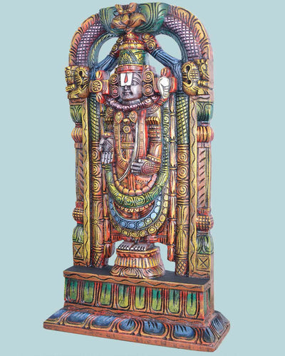 Wealthy Lord Balaji Coloured Wooden Sculpture 25"