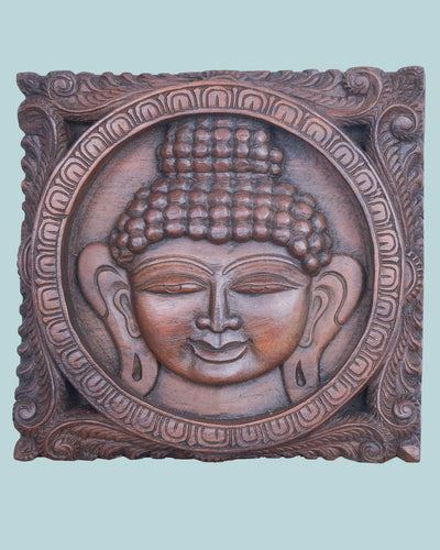 Wooden Auspicious Buddha Head wall Mount 12.5"