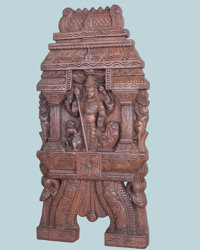 Wooden Lord Muruga Kaavadi with vel wall mount 24"