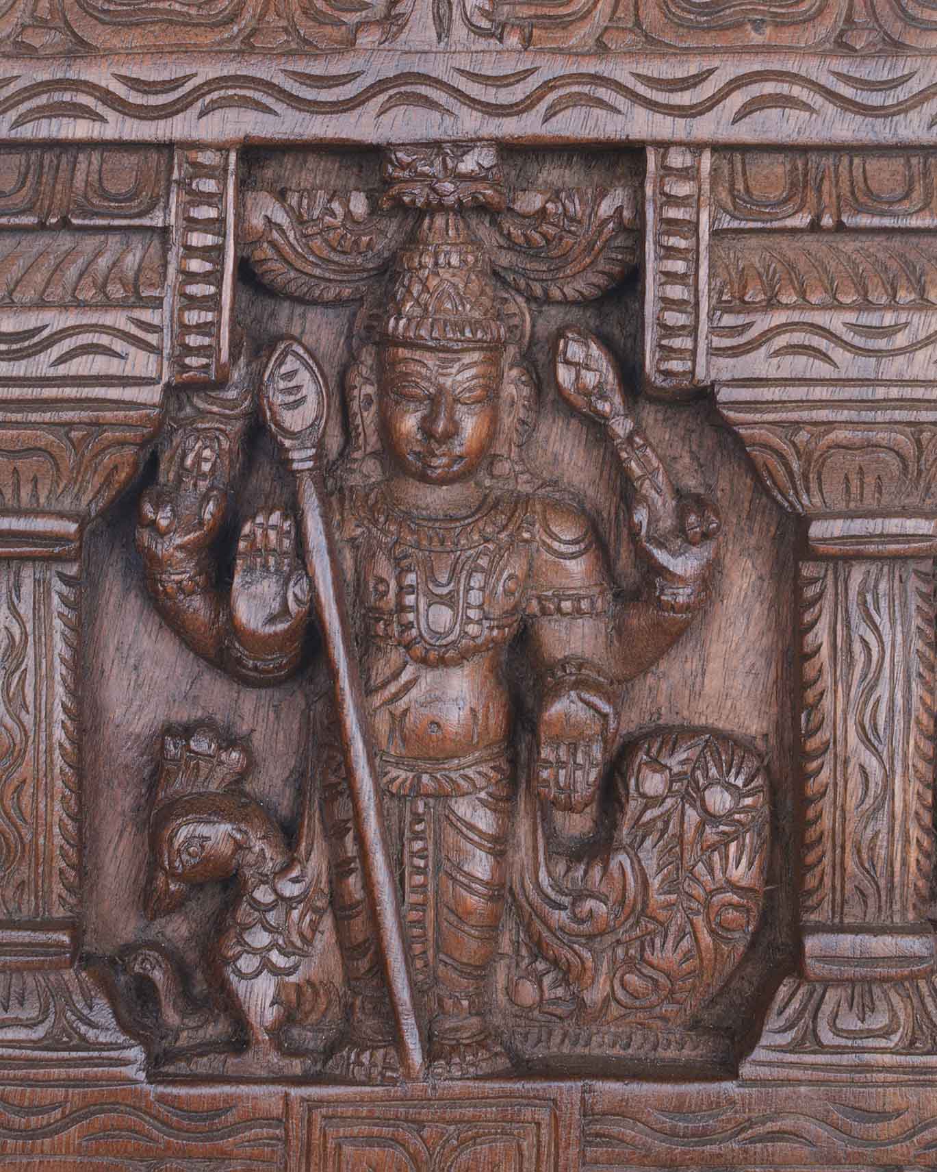 Wooden Lord Muruga Kaavadi with vel wall mount 24"
