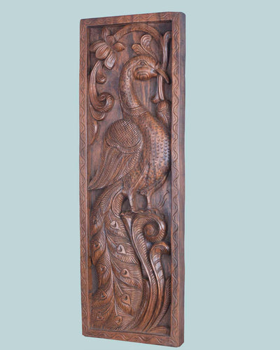 Vertical Peacock Standing on Tree Wall Mount 37"