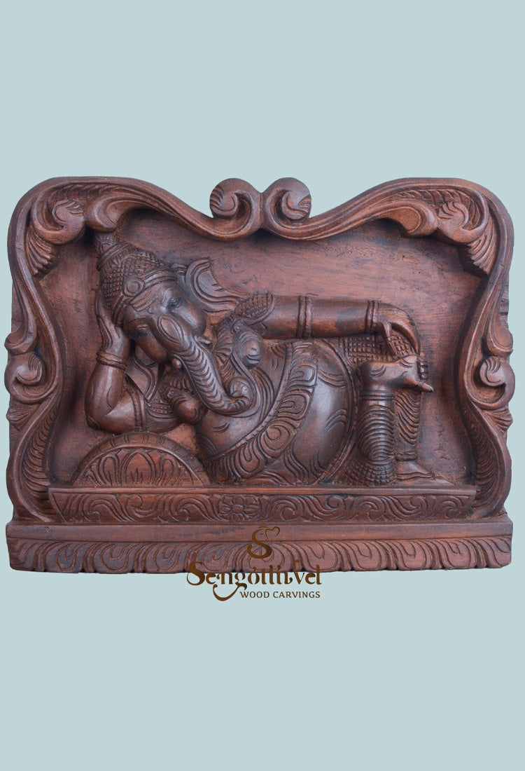 Lord Ganesh Reclining on pillow wall mount 15.5"