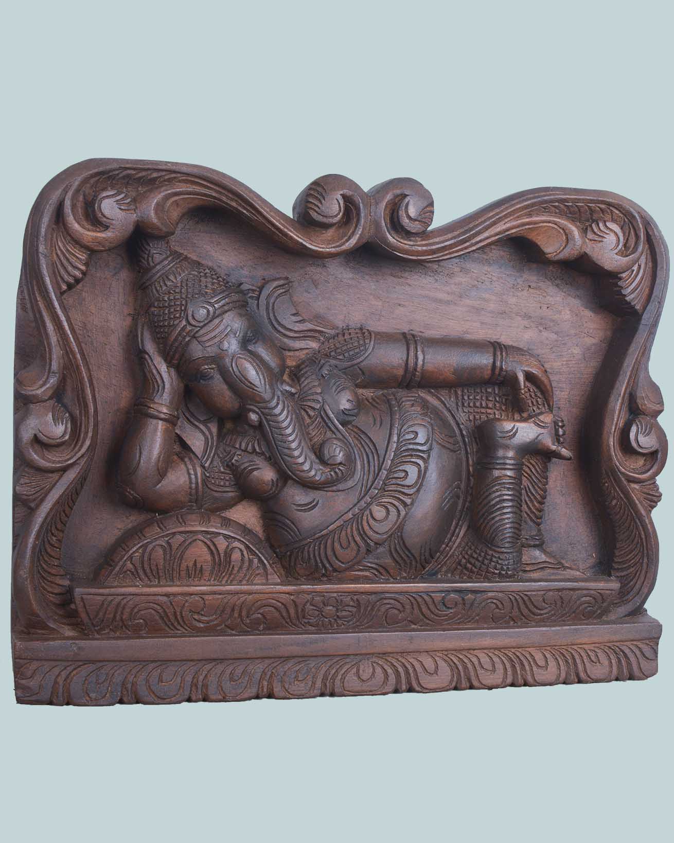 Lord Ganesh Reclining on pillow wall mount 15.5"