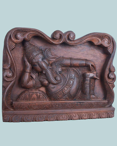 Lord Ganesh Reclining on pillow wall mount 15.5"