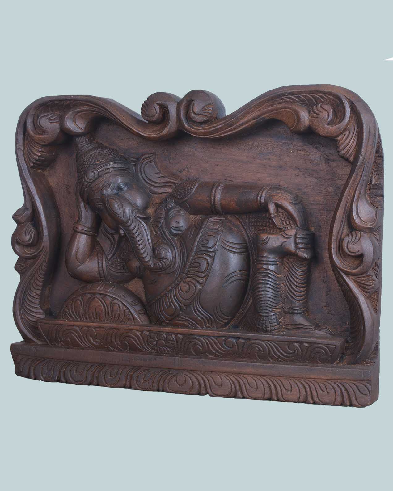 Lord Ganesh Reclining on pillow wall mount 15.5"