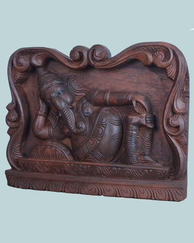 Lord Ganesh Reclining on pillow wall mount 15.5"