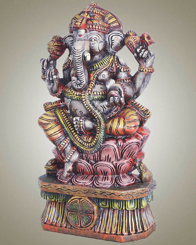 Grey Colour Ganesha Holding Mothak Sculpture  24"