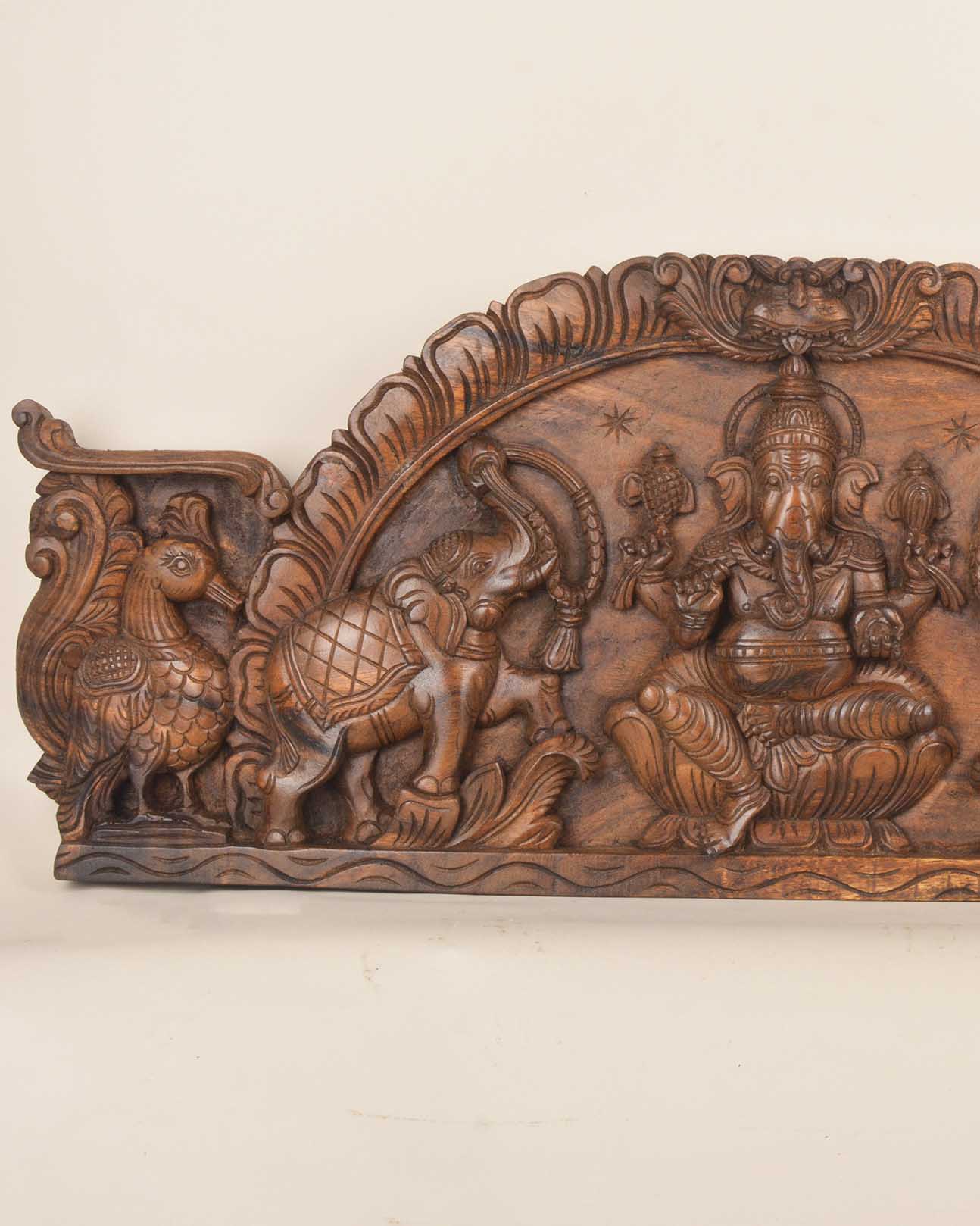Arch Gaja Ganesha with Hamsa Bird Wall panel 36"