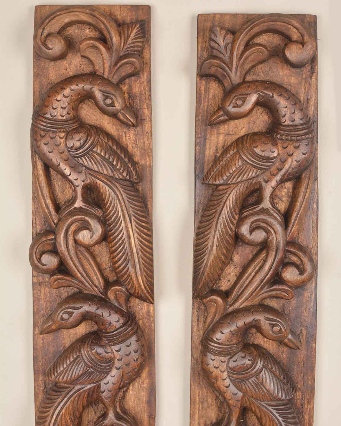 Paired Beautiful Peacocks on leaf wall Panel