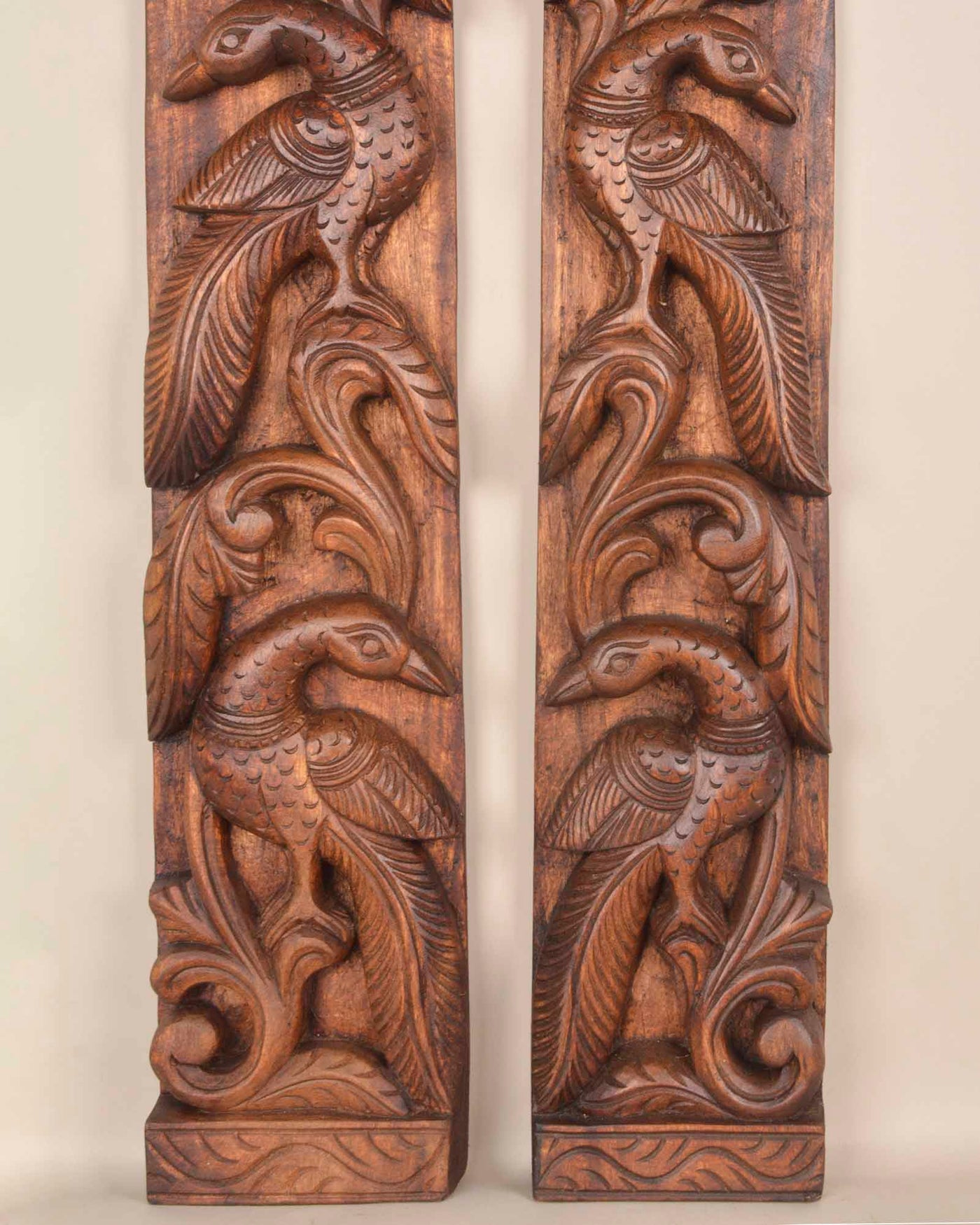 Paired Beautiful Peacocks on leaf wall Mount 37"