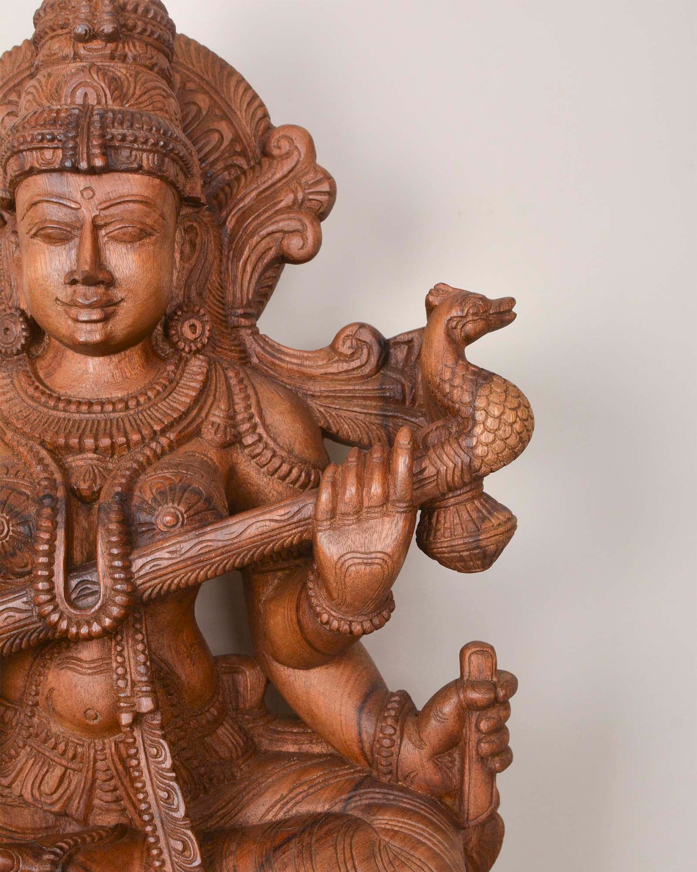 Goddess of Knowledge Saraswathi Wooden Statue 36"