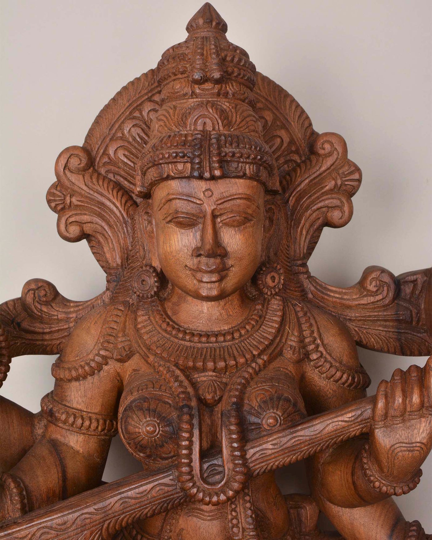 Goddess of Knowledge Saraswathi Wooden Statue 36"