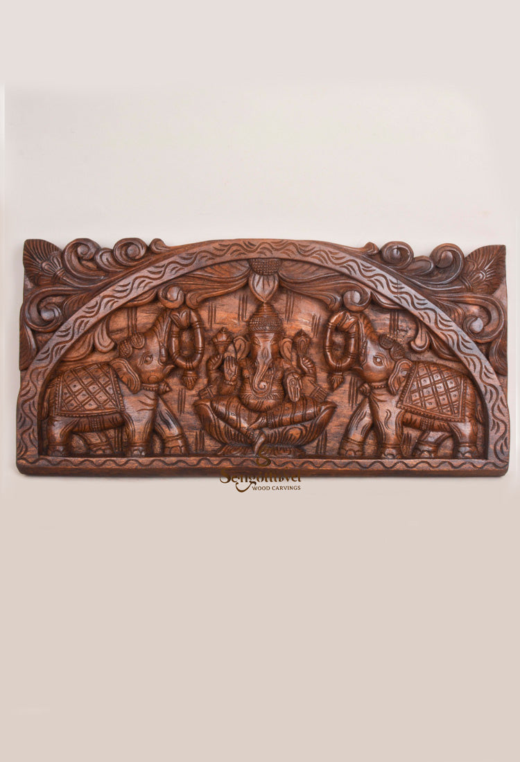 Elephants Hold Flower Garland For Lord Ganesha Wall Mount 25"