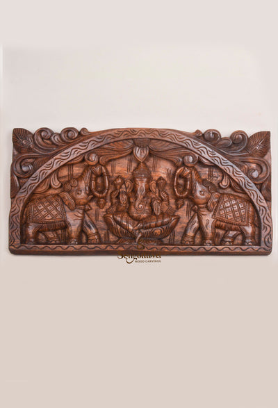 Elephants Hold Flower Garland For Lord Ganesha Wall Mount 25"