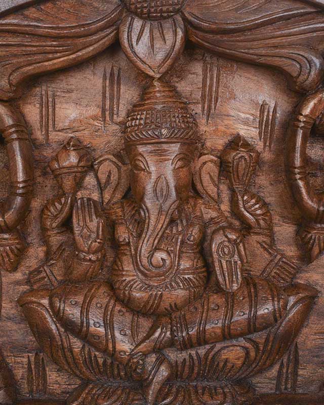 Elephants Hold Flower Garland For Lord Ganesha Wall Mount 25"