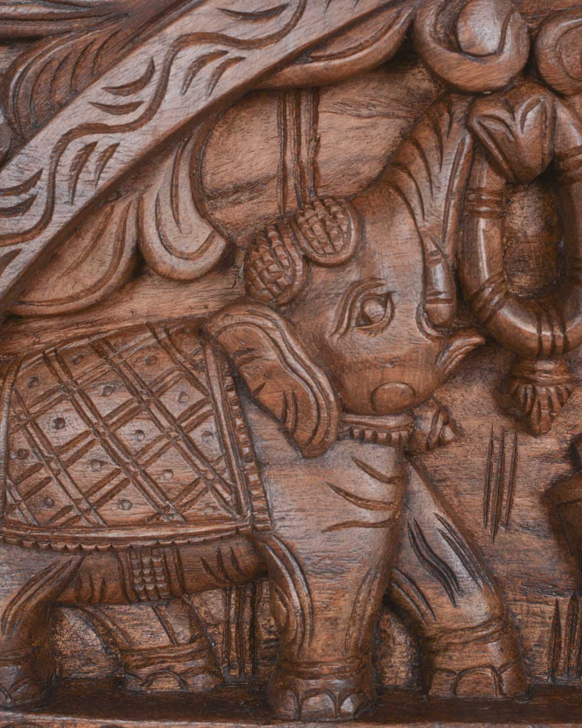 Elephants Hold Flower Garland For Lord Ganesha Wall Mount 25"