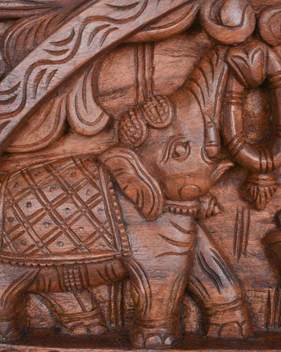 Elephants Hold Flower Garland For Lord Ganesha Wall Mount 25"